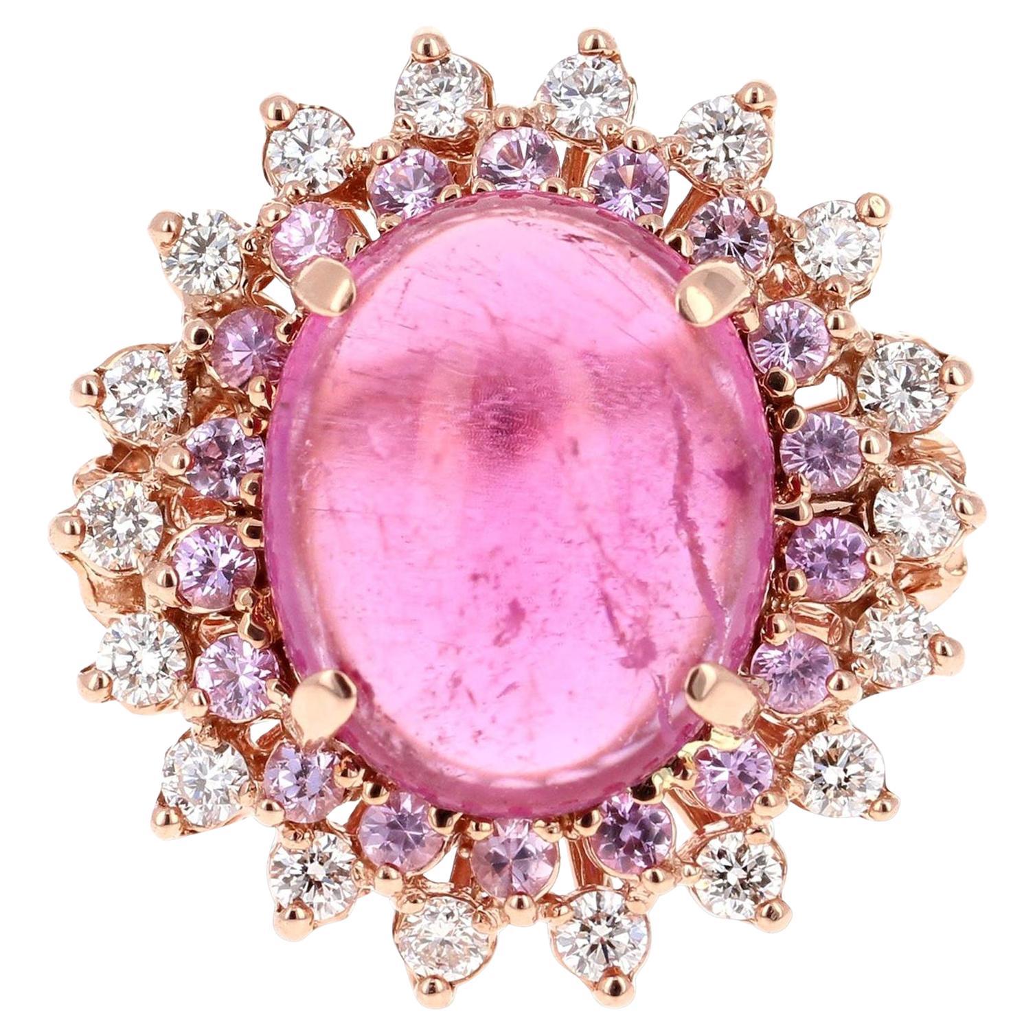 Bague cocktail en or rose, saphir rose et diamants avec tourmaline de 7,42 carats