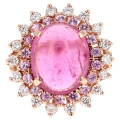 Bague cocktail en or rose, saphir rose et diamants avec tourmaline de 7,42 carats