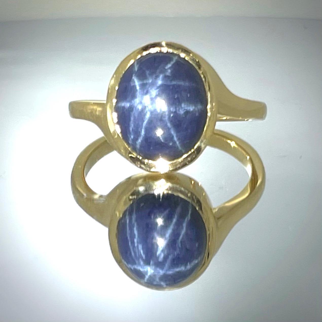 Modern 7.42ct Star Sapphire 18kt Yellow Gold Ring For Sale