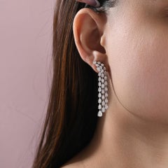 7.42Ct Triple Strand Pear Diamond Cascade Drop Earrings 14k White Gold