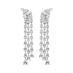 7.42Ct Triple Strand Pear Diamond Cascade Drop Earrings 14k White Gold