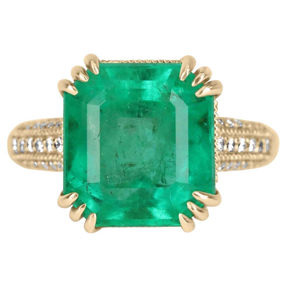 7.42tcw 18K Colombian Emerald & Diamond Accent Statement Ring (bague de déclaration)