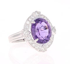 7.43 Carat Amethyst Diamond White Gold Art Deco Ring