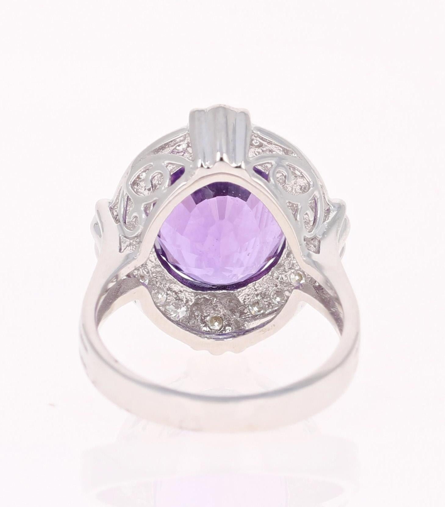 7.43 Carat Amethyst Diamond White Gold Art Deco Ring In New Condition In Los Angeles, CA