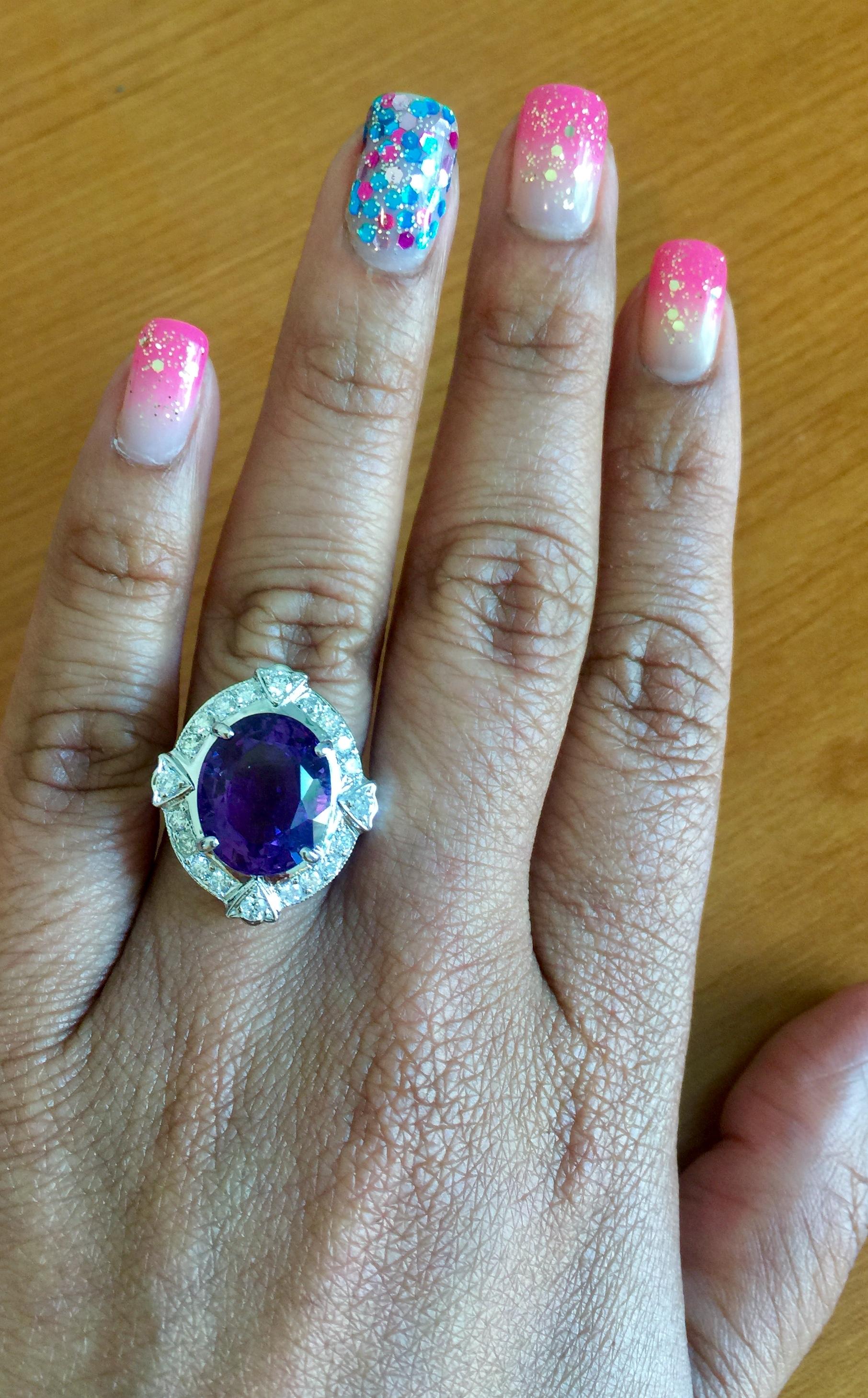 Women's 7.43 Carat Amethyst Diamond White Gold Art Deco Ring For Sale