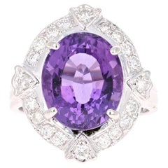 7.43 Carat Amethyst Diamond White Gold Art Deco Ring