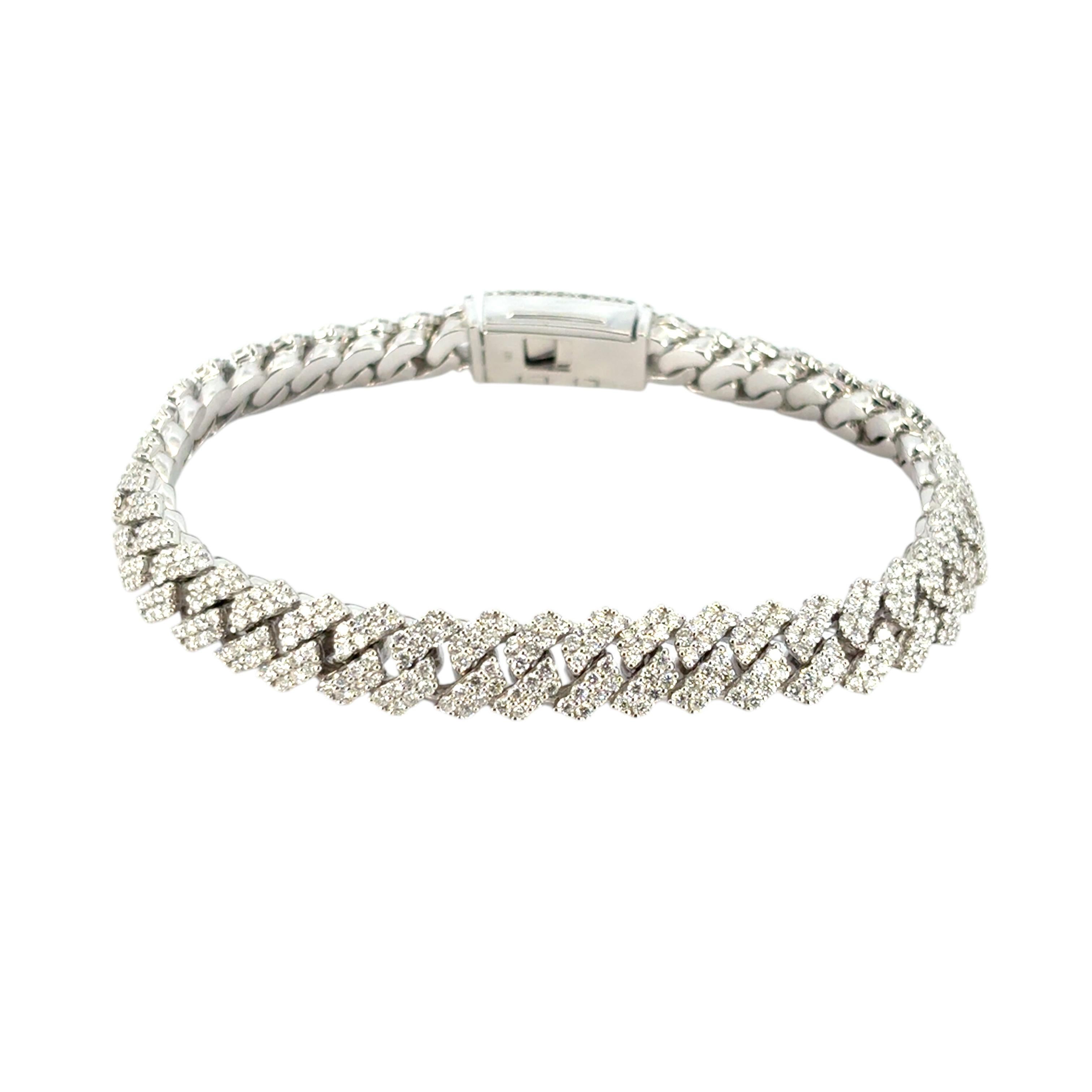 7.43 Carat Diamond All Paved Cuban Chain Link Bracelet 14 Karat En Stock en venta 6