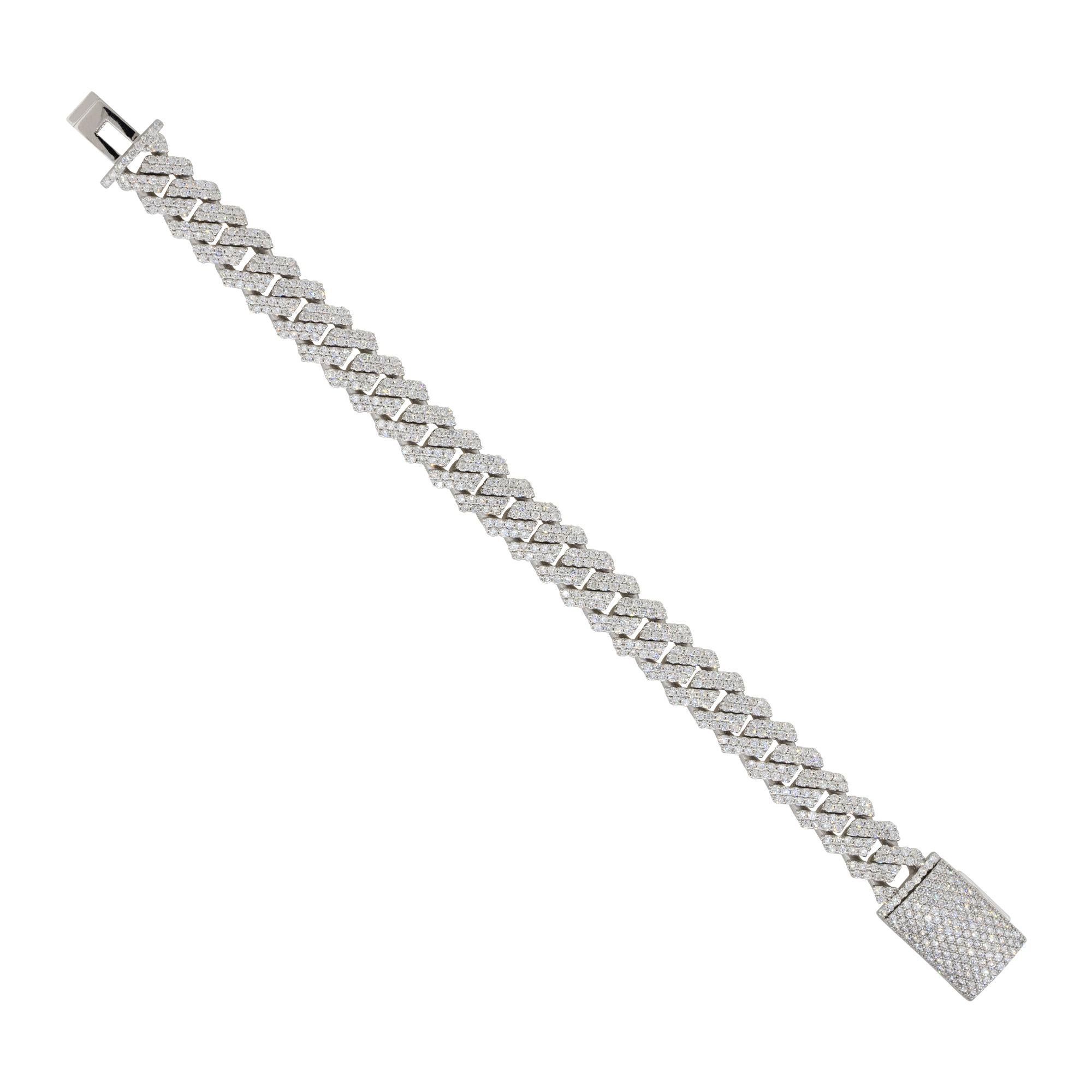 7.43 Carat Diamond All Paved Cuban Chain Link Bracelet 14 Karat En Stock en Nuevo estado para la venta en Boca Raton, FL