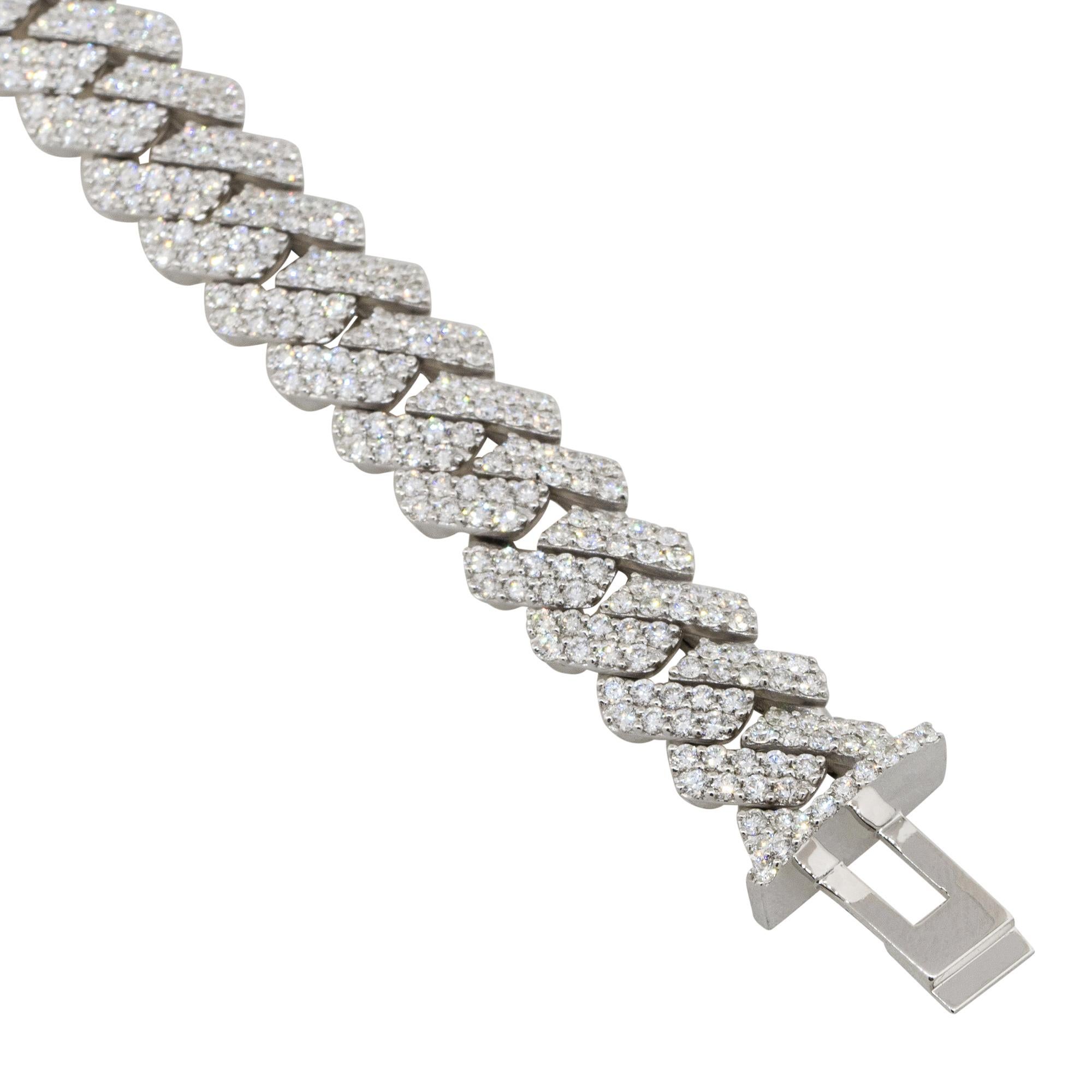 7.43 Carat Diamond All Paved Cuban Chain Link Bracelet 14 Karat En Stock en venta 1
