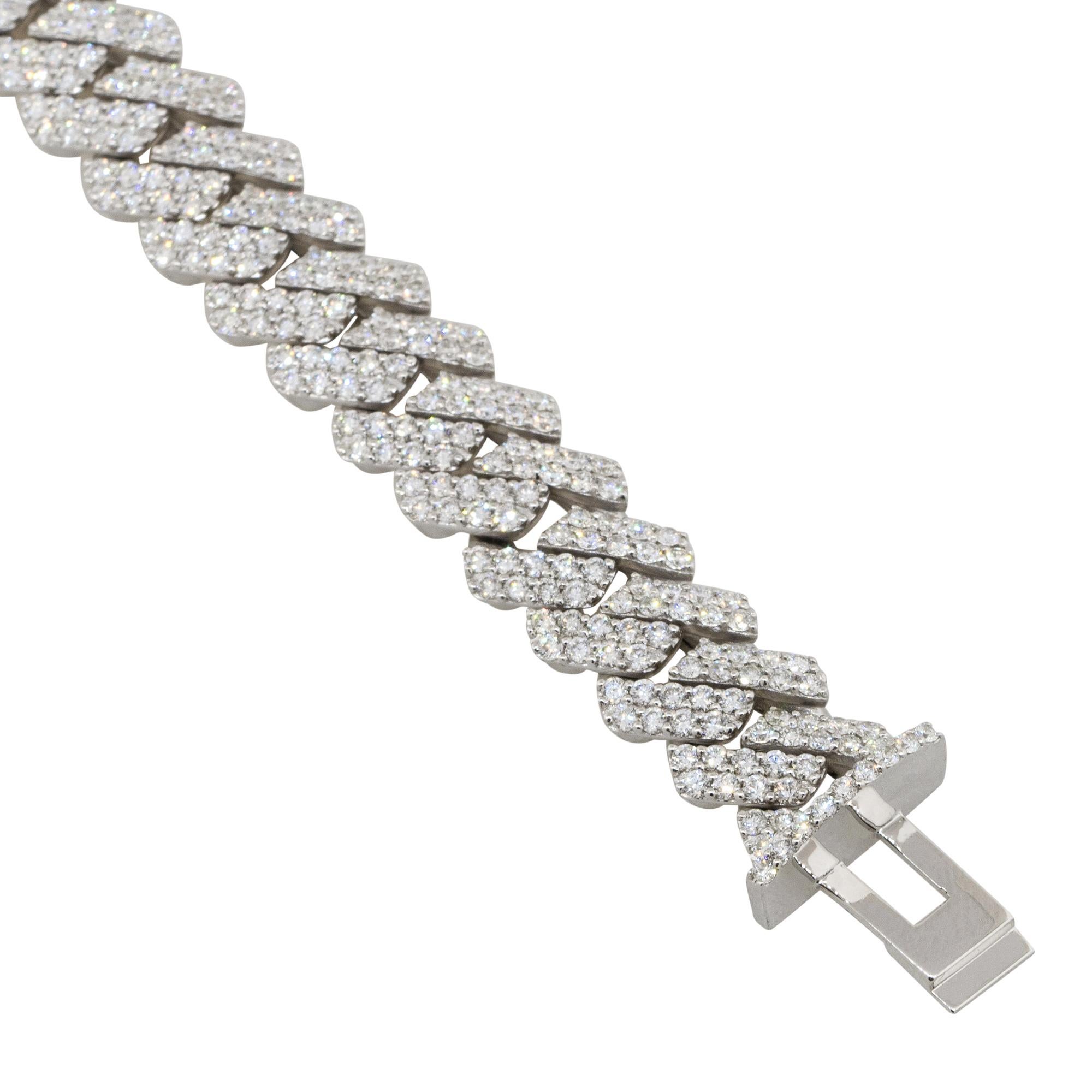 Women's or Men's 7.43 Carat Diamond All Paved Cuban Chain Link Bracelet 14 Karat In Stock For Sale