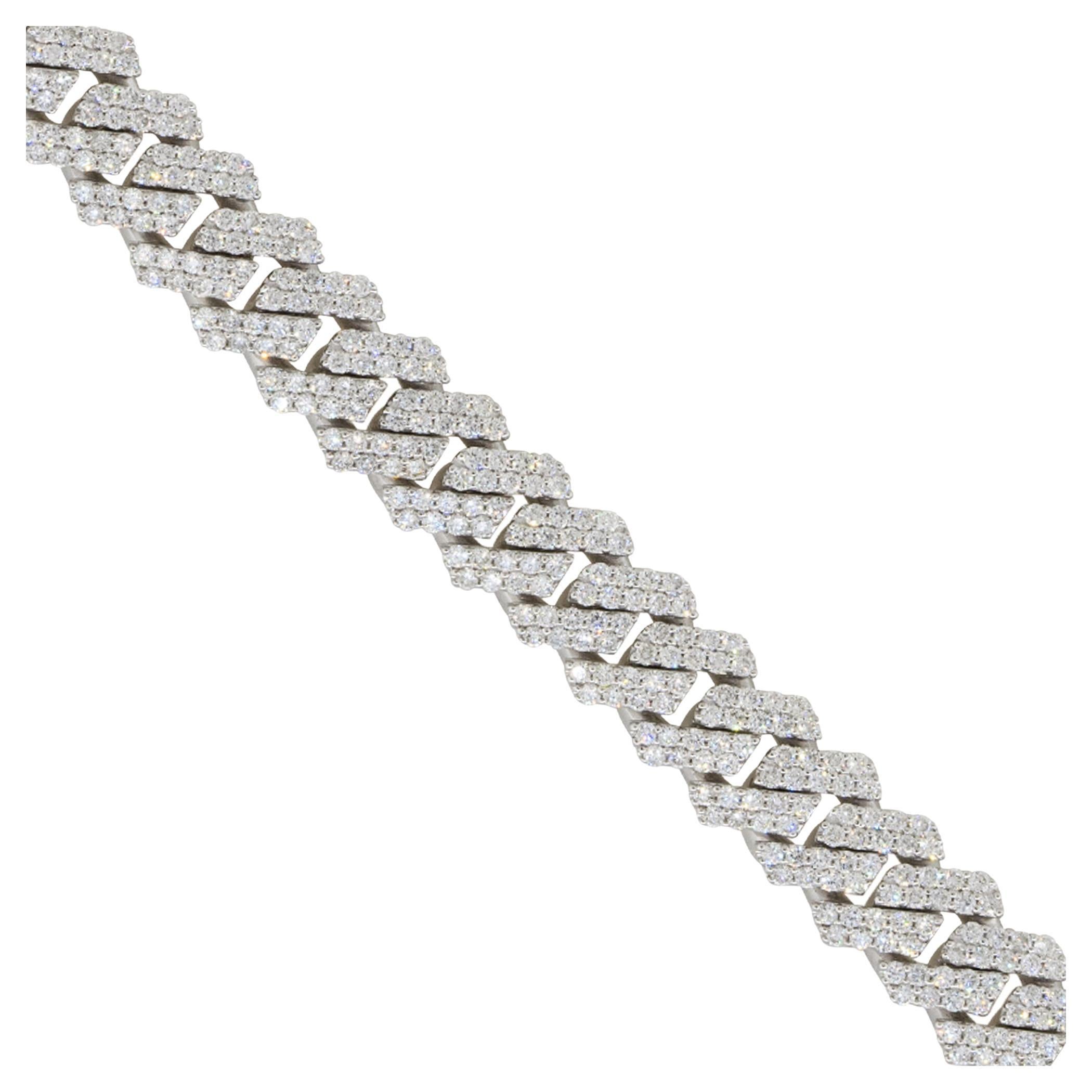7.43 Carat Diamond All Paved Cuban Chain Link Bracelet 14 Karat In Stock For Sale