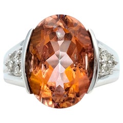 7,43 Karat Ovalschliff Sonnenaufgang Topas Cocktail-Ring mit Diamanten aus 14 Karat Gold