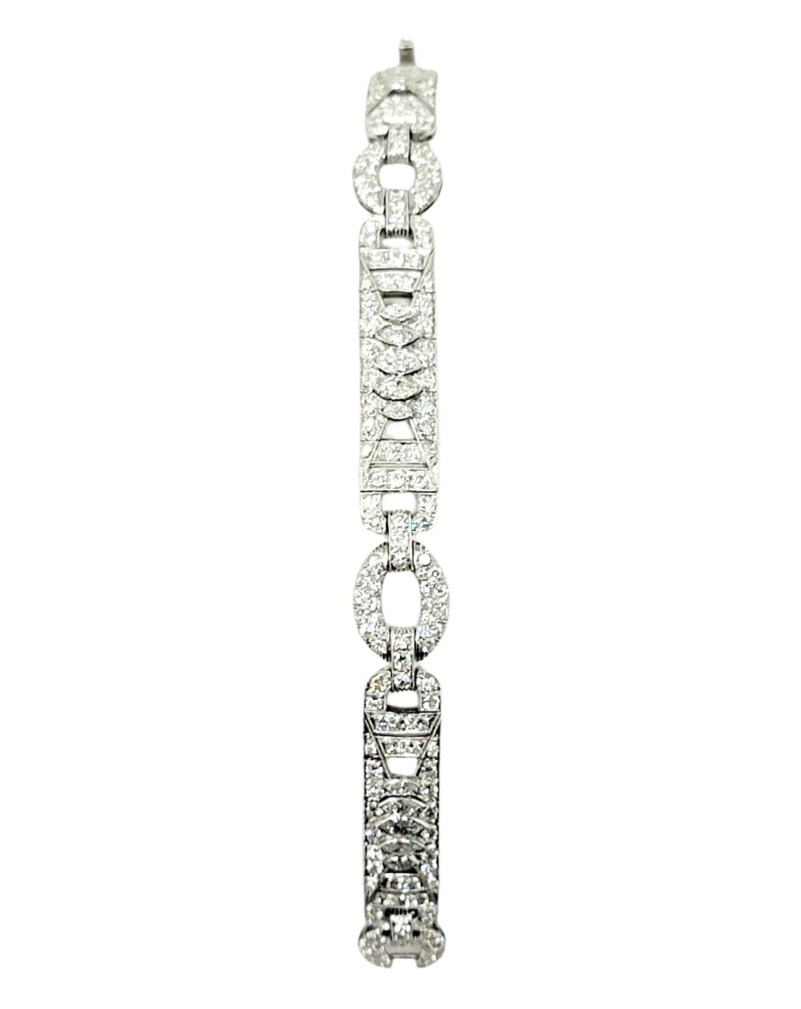 7.43 Carat Round and Marquis Natural Diamond Ornate Link Bracelet in Platinum For Sale 5