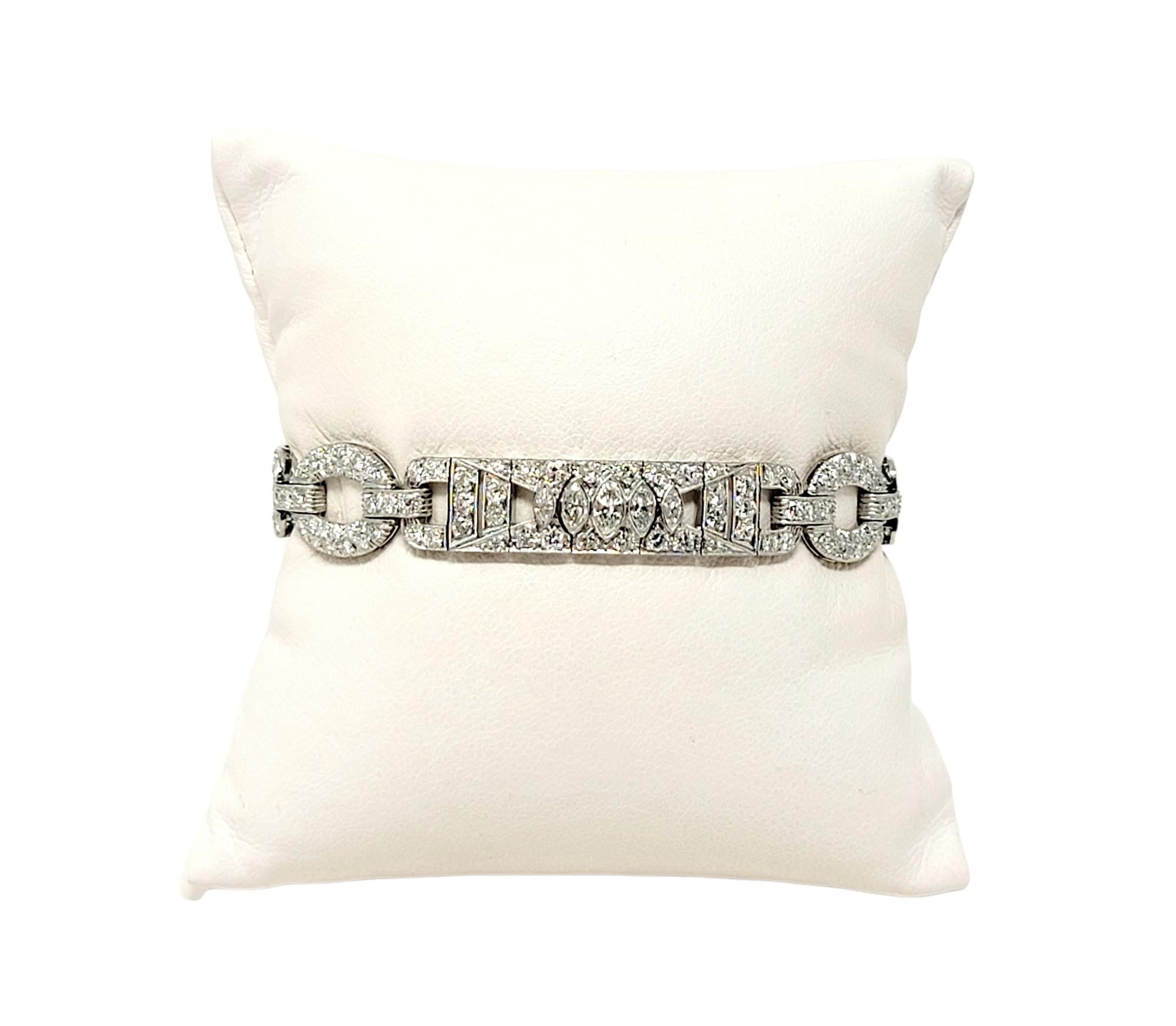 7.43 Carat Round and Marquis Natural Diamond Ornate Link Bracelet in Platinum For Sale 6