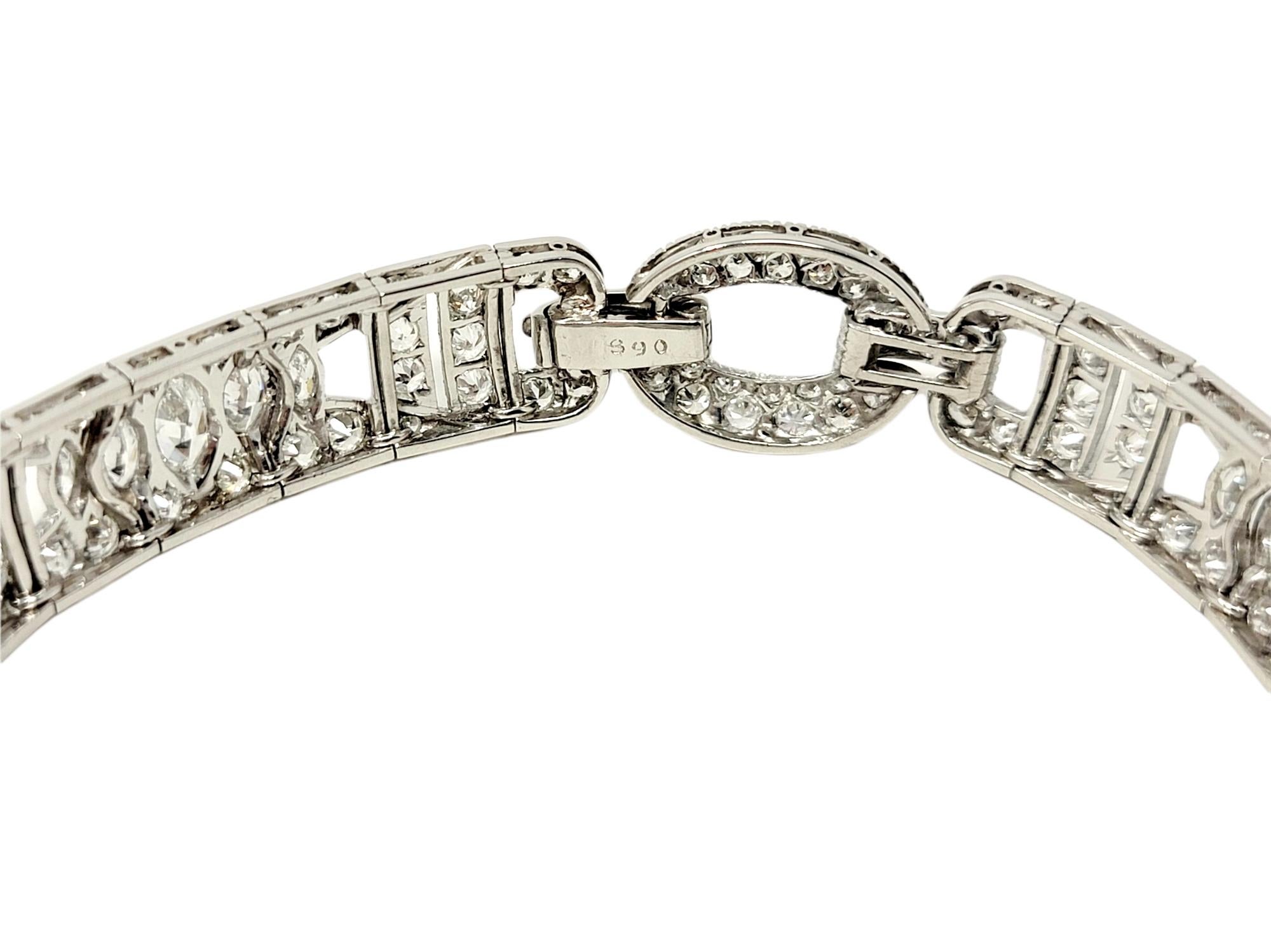 7.43 Carat Round and Marquis Natural Diamond Ornate Link Bracelet in Platinum For Sale 7