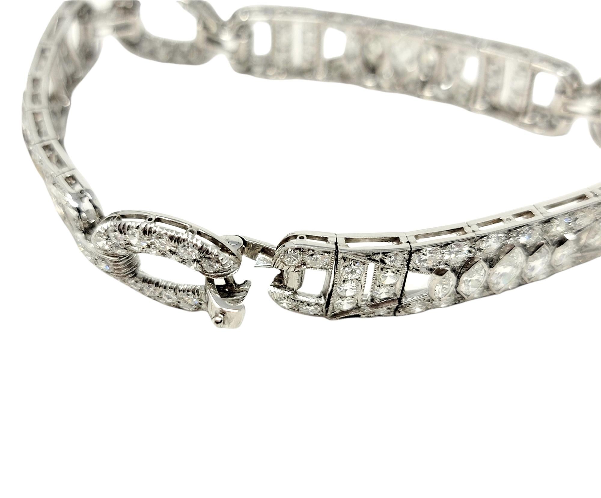 7.43 Carat Round and Marquis Natural Diamond Ornate Link Bracelet in Platinum For Sale 8