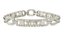 7.43 Carat Round and Marquis Natural Diamond Ornate Link Bracelet in Platinum