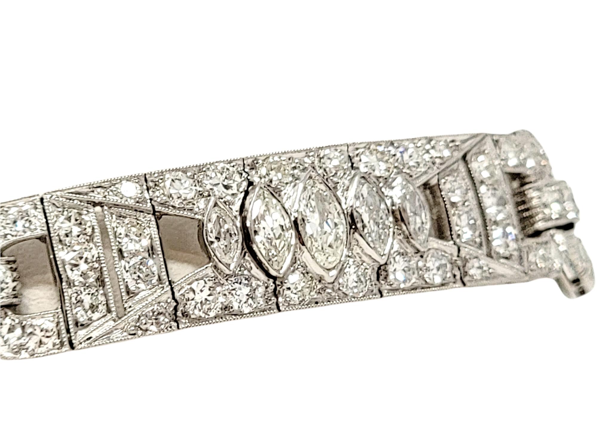 7.43 Carat Round and Marquis Natural Diamond Ornate Link Bracelet in Platinum In Good Condition For Sale In Scottsdale, AZ