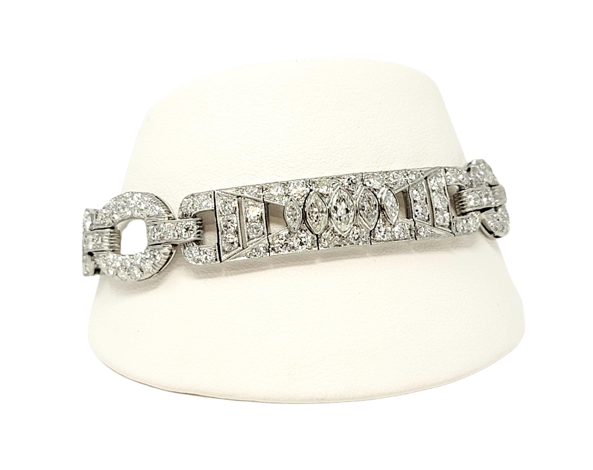 Women's 7.43 Carat Round and Marquis Natural Diamond Ornate Link Bracelet in Platinum For Sale