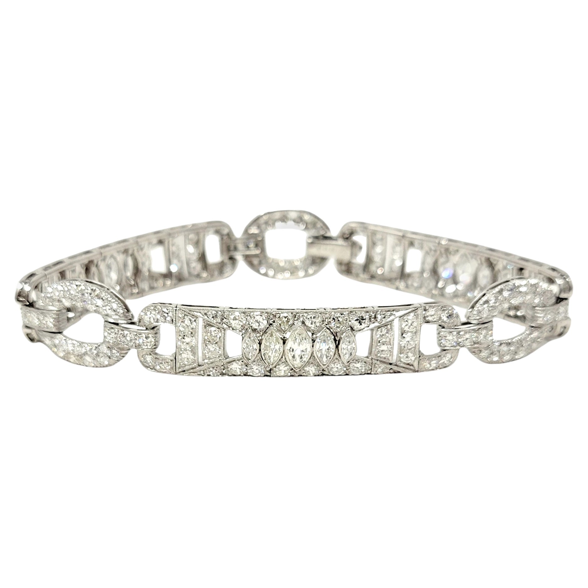 Bracelet à maillons orné de diamants naturels ronds et marquis de 7,43 carats