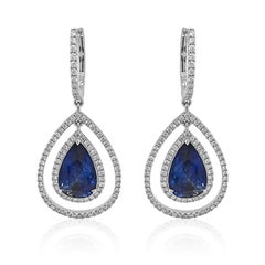 7.43 Carat Sapphire and White Diamond White Gold Earrings