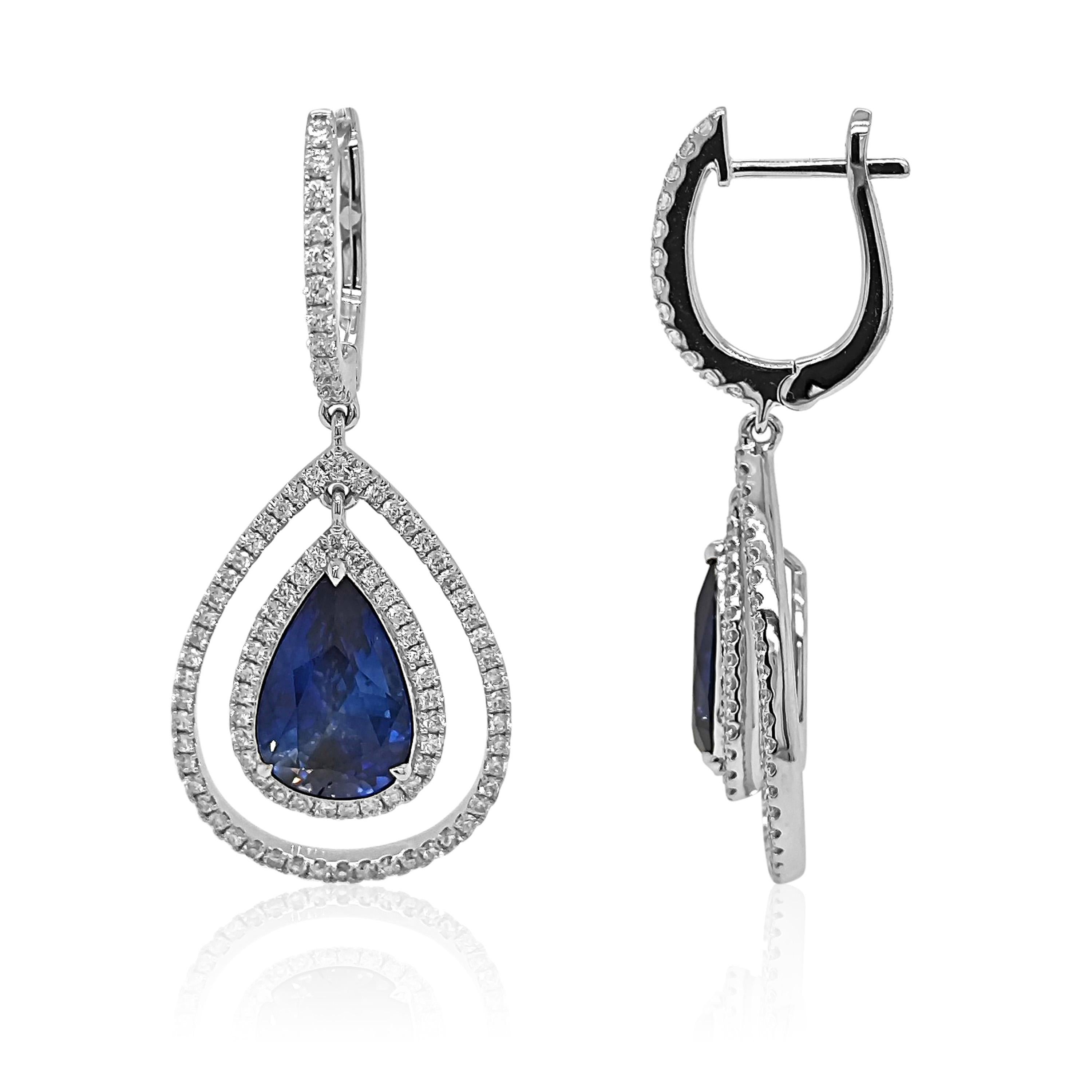 Pendientes de oro blanco con zafiro y diamante blanco de 7.43 quilates Corte redondo en venta