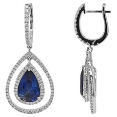 Pendientes de oro blanco con zafiro y diamante blanco de 7.43 quilates