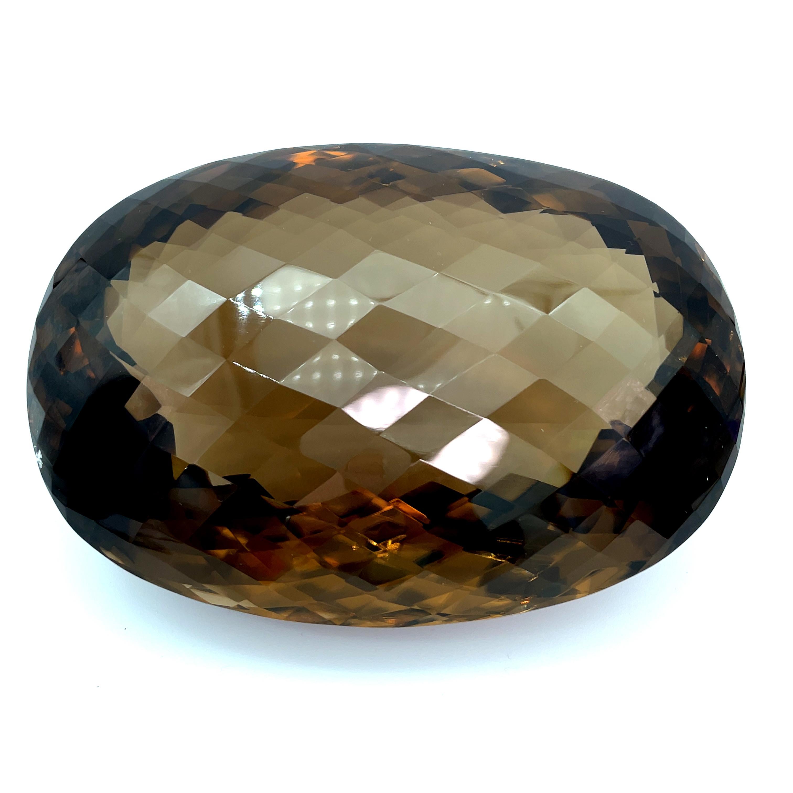 7432 Carat Oval Checkerboard Smoky Quartz Gemstone Display Piece For Sale 4