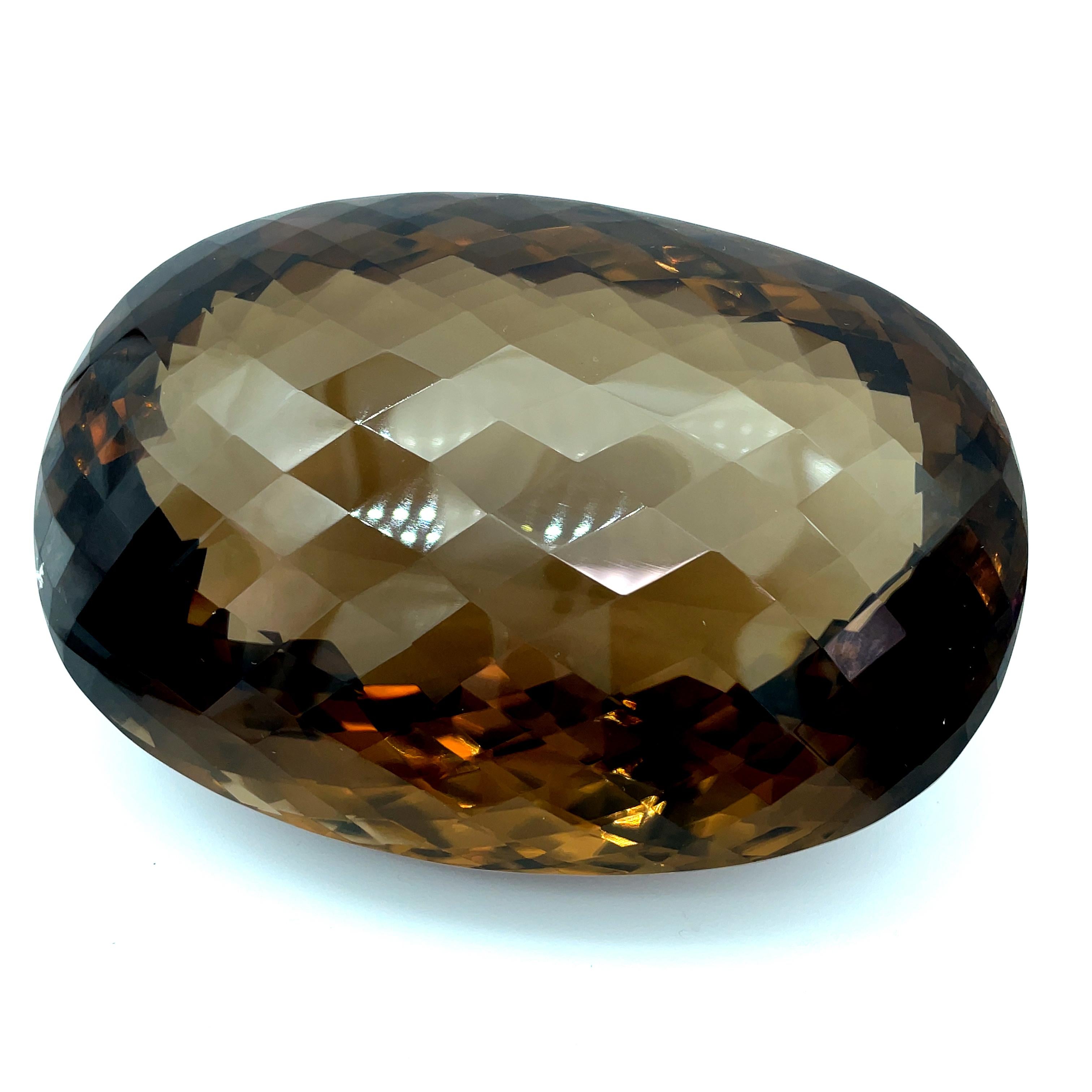 Artisan 7432 Carat Oval Checkerboard Smoky Quartz Gemstone Display Piece For Sale