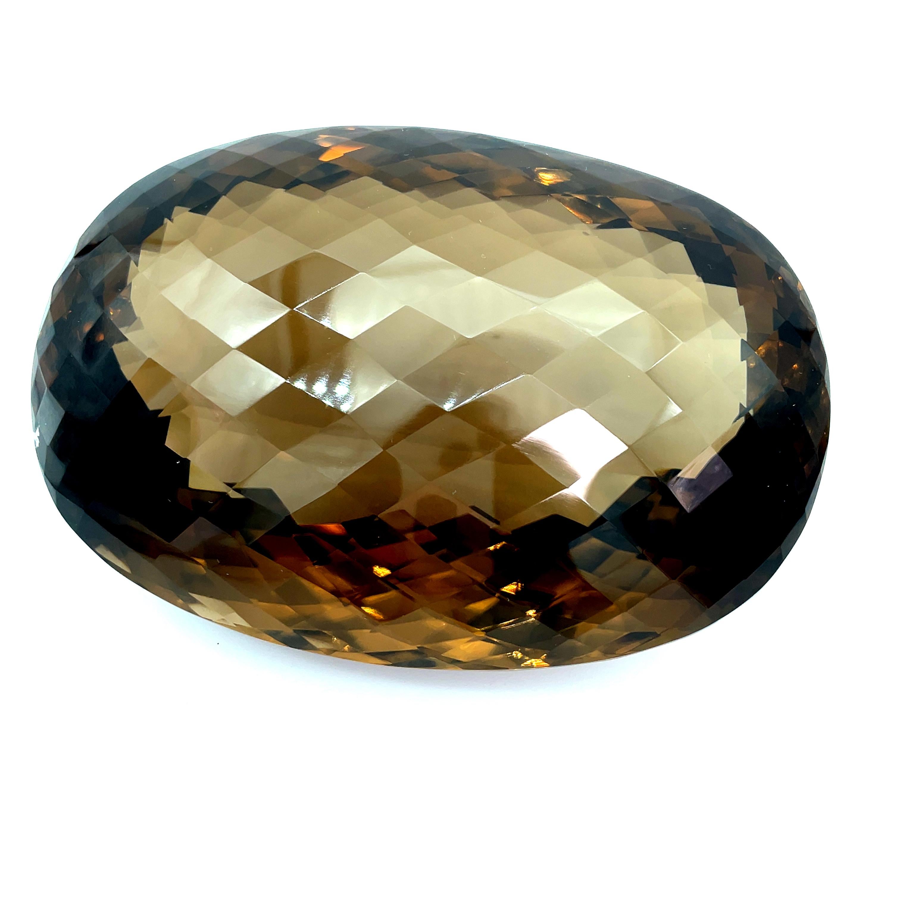 7432 Carat Oval Checkerboard Smoky Quartz Gemstone Display Piece For Sale 1