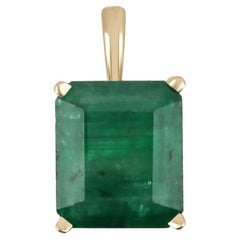 7.43cts 14K Nature Large Dark Green Emerald Cut Solitaire Floral Pendentif