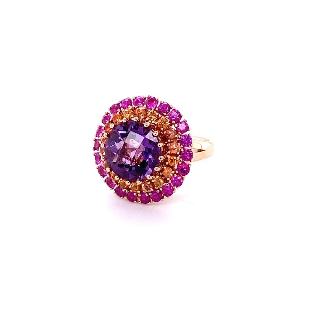 Contemporary 7.44 Carat Amethyst Sapphire 14K Rose Gold Cluster Ring For Sale