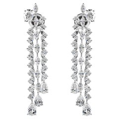 7.44 Carat SI/H Diamond Triple Line Dangle Drop Earrings 18 Karat White Gold
