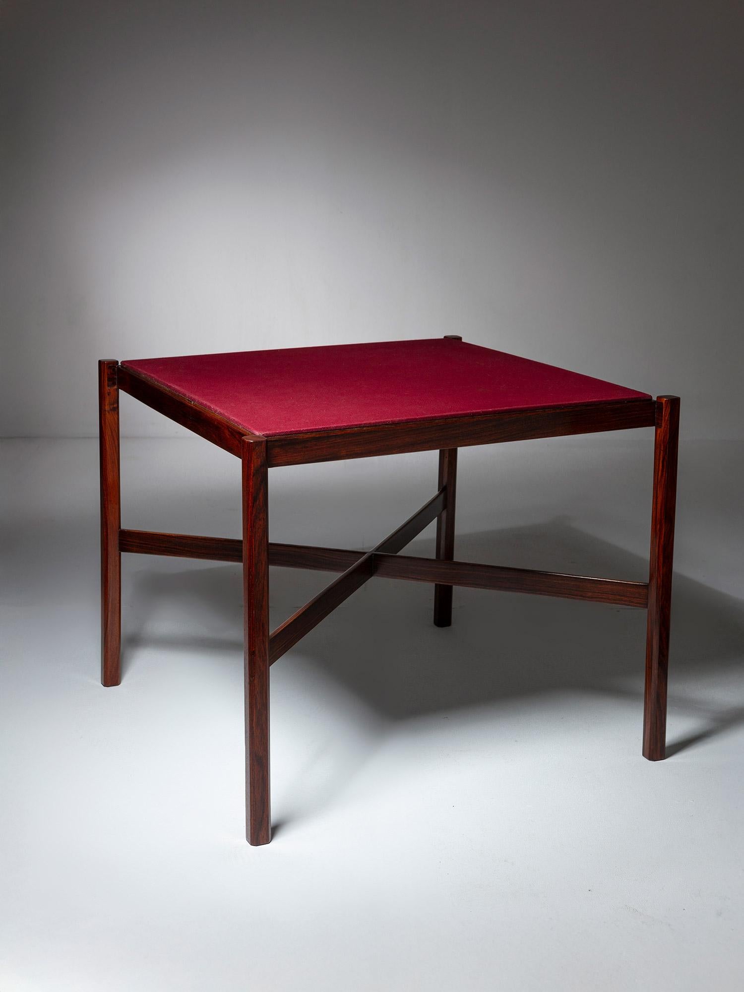 Game table model 744 by Gianfranco Frattini for Cassina.
Walnut frame supports a double sided felt/laminate top.
