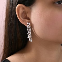 7.44ct SI/H Diamond Triple Strand Drop Earrings 18K White Gold