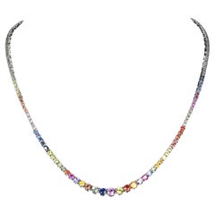 Collana Tennis con zaffiro arcobaleno multicolore graduato da 7,44ctw in oro bianco 14k