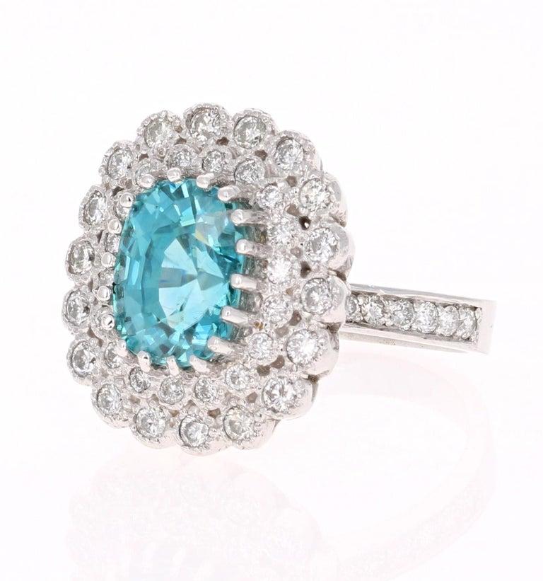 blue zircon diamond engagement ring