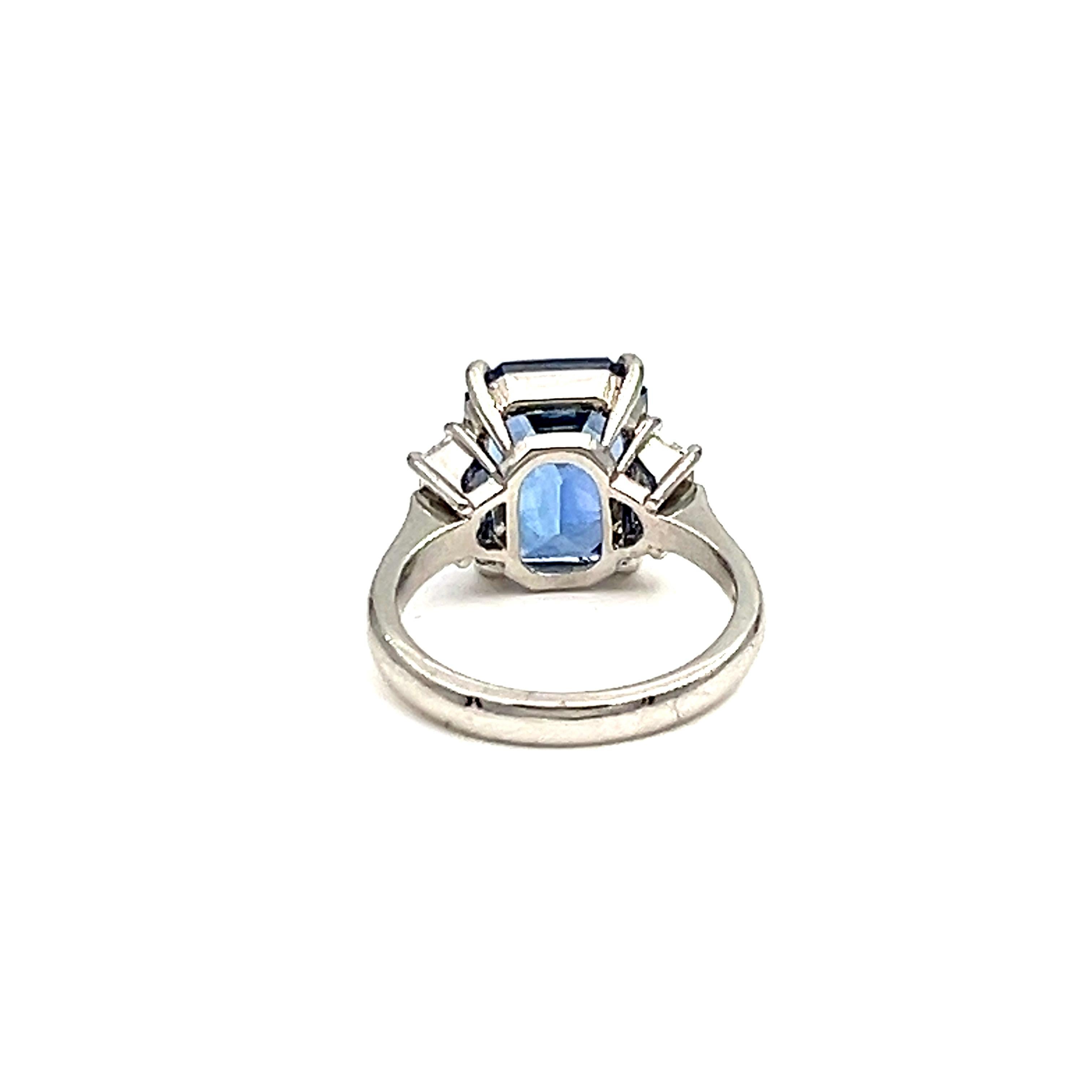 Women's or Men's 7.45 Carat Ceylon Emerald Cut Sapphire & Diamond Ring For Sale