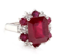 7.45 Carat Impressive Natural Red Ruby and Diamond 14 Karat White Gold Ring