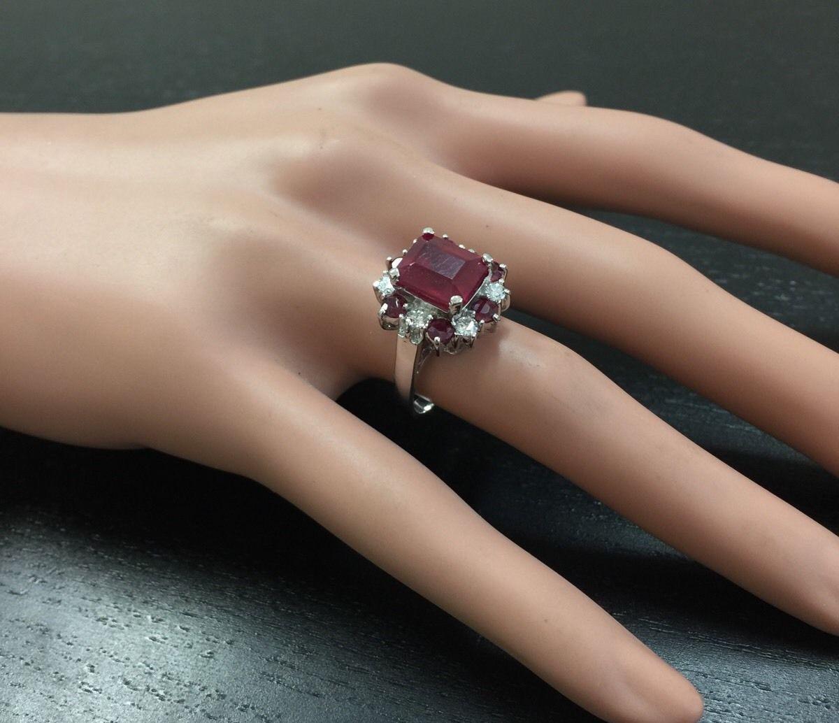 7.45 Carat Impressive Natural Red Ruby and Diamond 14 Karat White Gold Ring In New Condition For Sale In Los Angeles, CA