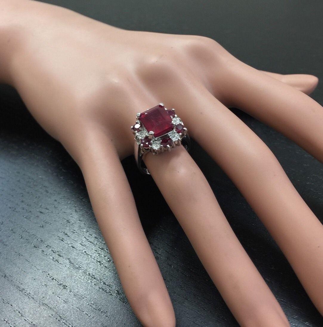 Women's 7.45 Carat Impressive Natural Red Ruby and Diamond 14 Karat White Gold Ring For Sale