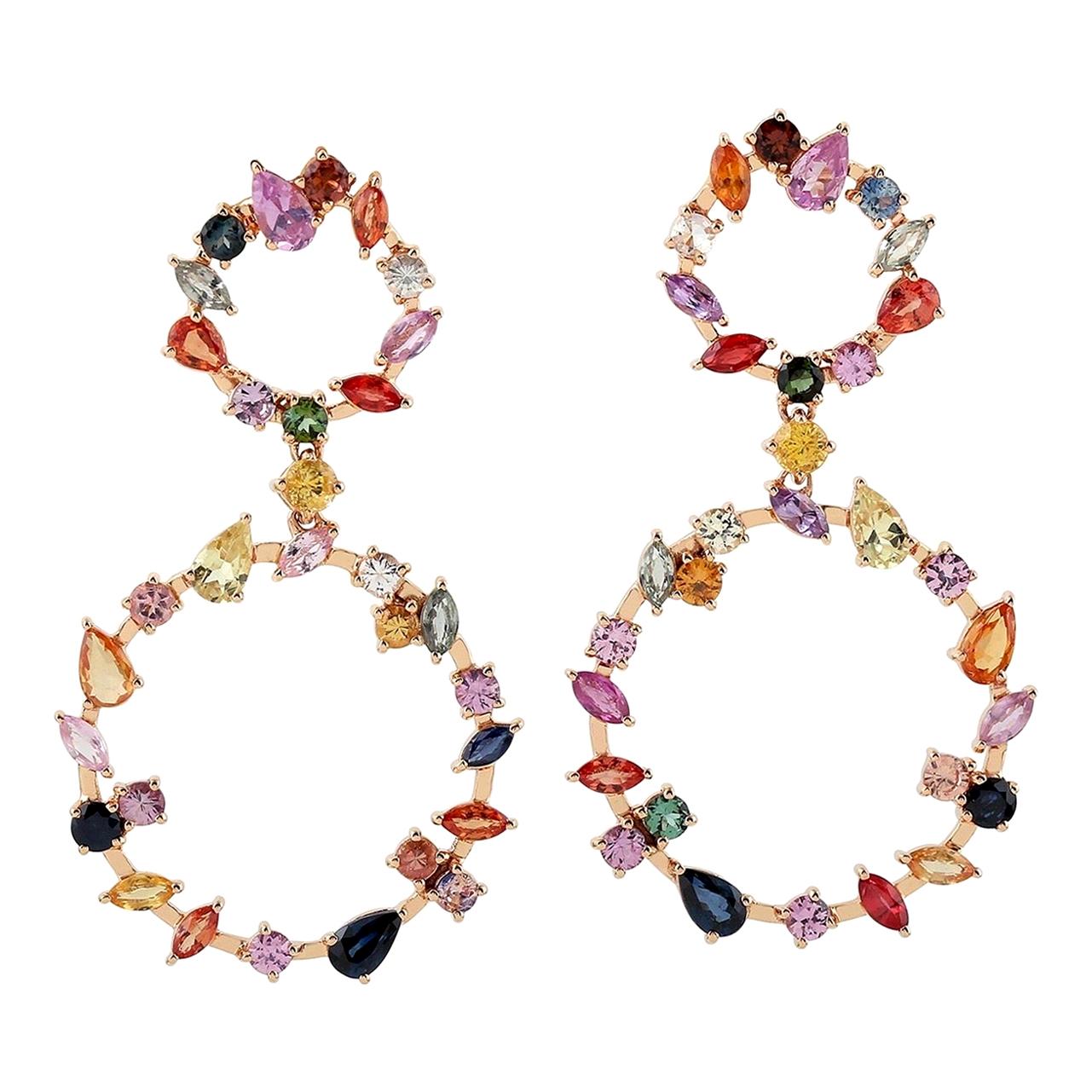 7.45 Carat Multi Sapphire 18 Karat Gold Earrings For Sale