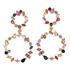 7.45 Carat Multi Sapphire 18 Karat Gold Earrings