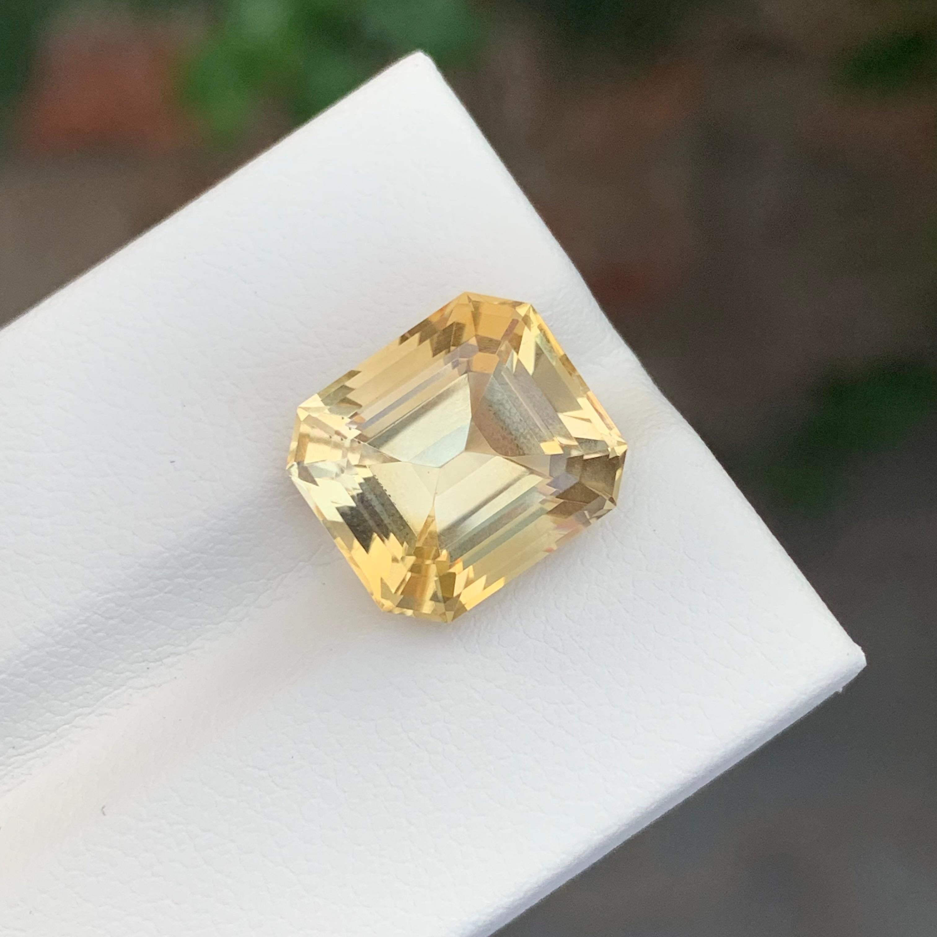 Arts and Crafts 7.45 Carat Natural Loose Yellow Citrine Asscher Cut Gemstone For Sale