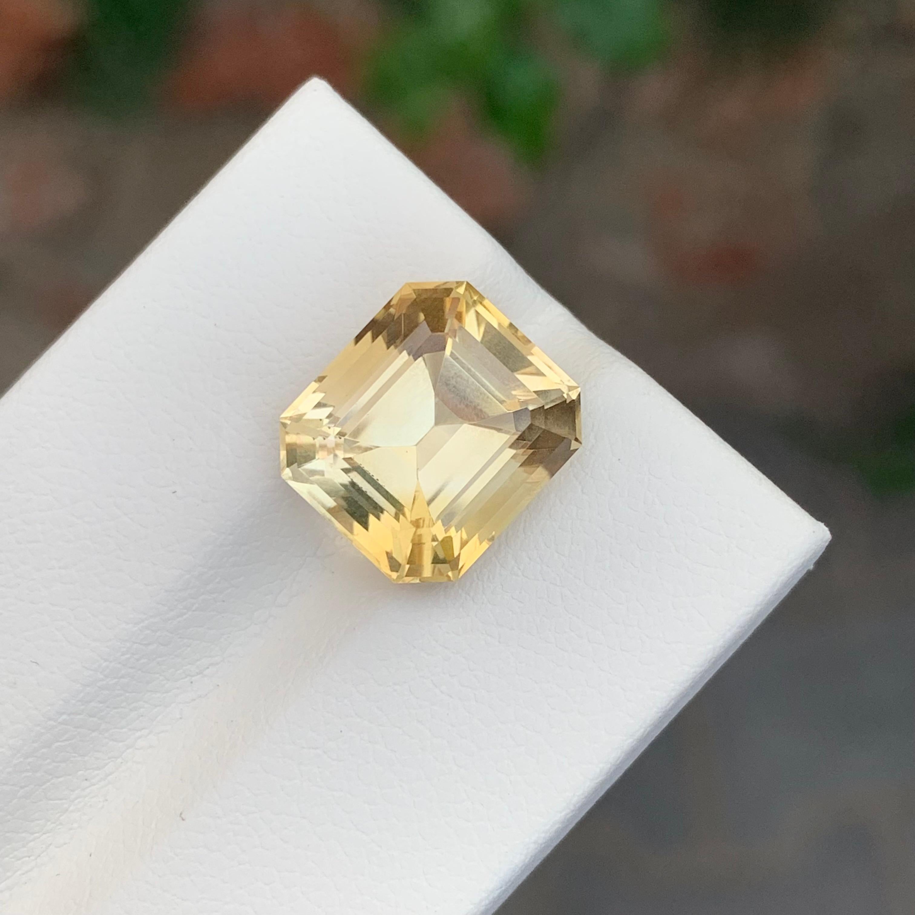 Women's or Men's 7.45 Carat Natural Loose Yellow Citrine Asscher Cut Gemstone For Sale
