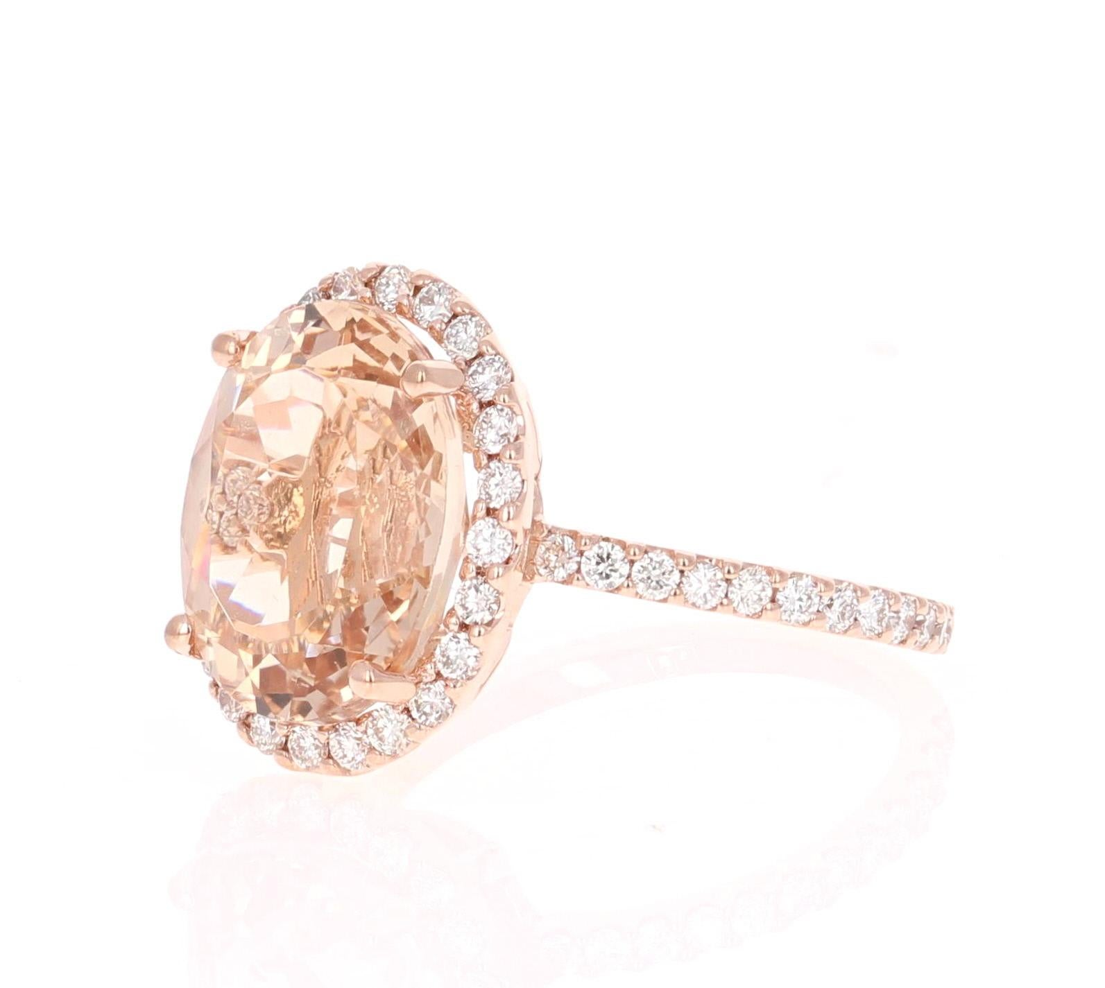 Modern 7.45 Carat Oval Cut Morganite Diamond Rose Gold Engagement Ring