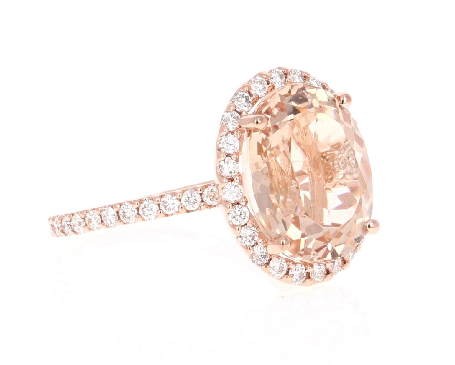 7.45 Carat Oval Cut Morganite Diamond Rose Gold Engagement Ring In New Condition In Los Angeles, CA
