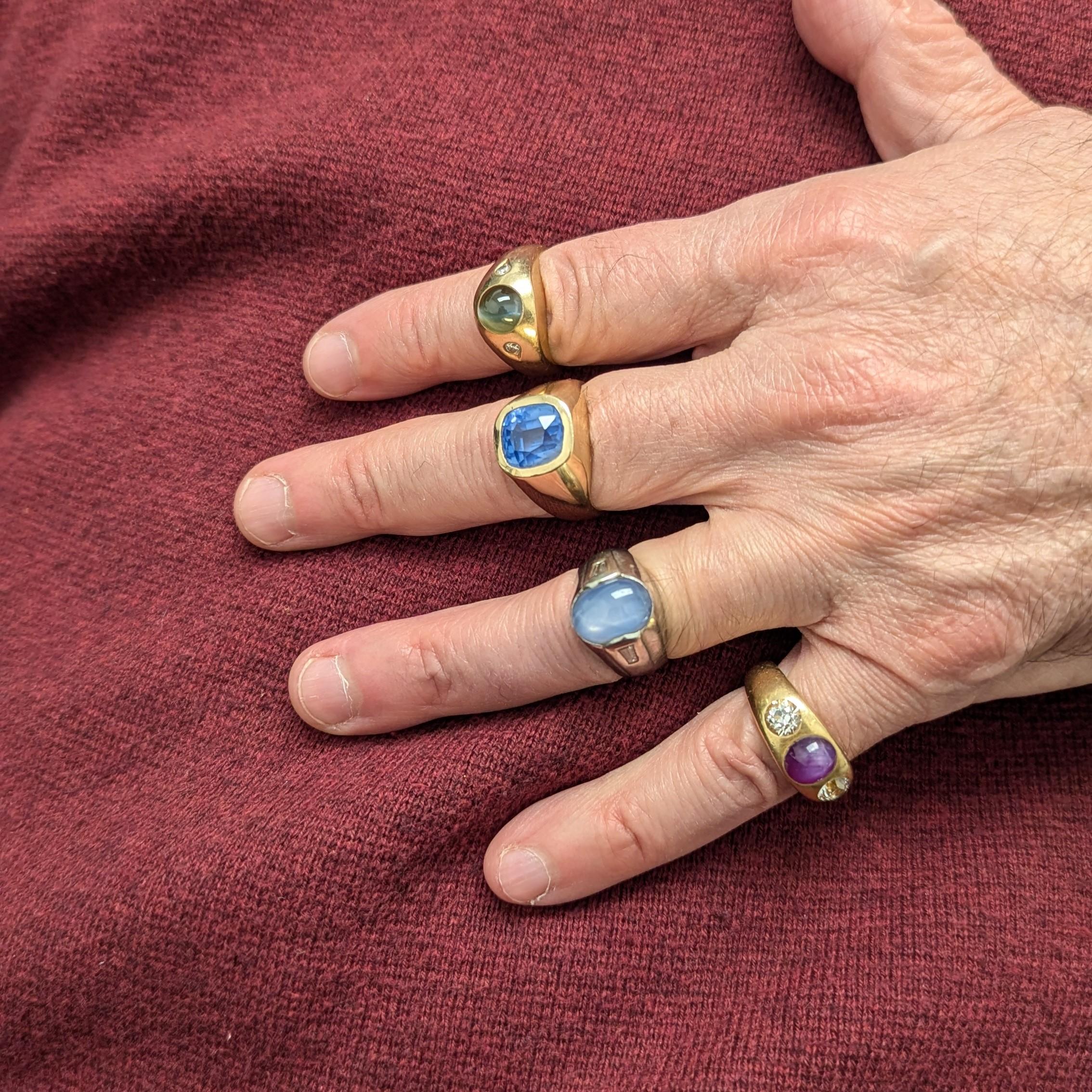 7.45 Carat Sapphire & Gold Gentleman’s Gypsy Ring In Good Condition In New York, NY