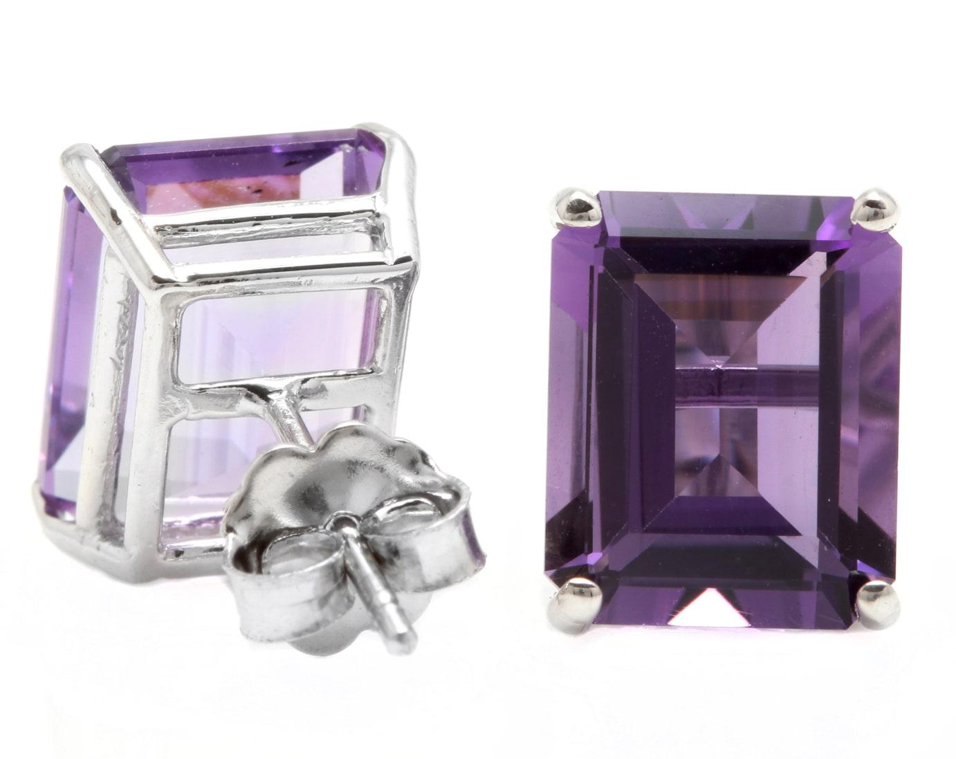 Exquisite Top Quality 7.45 Carats Natural Amethyst 14K Solid White Gold Stud Earrings

Amazing looking piece! 

Total Natural Emerald Cut Amethyst Weight is: 7.45 Carats (both earrings) 

Amethyst Measures: Approx. 10.00 x 0.00mm

Total Earrings