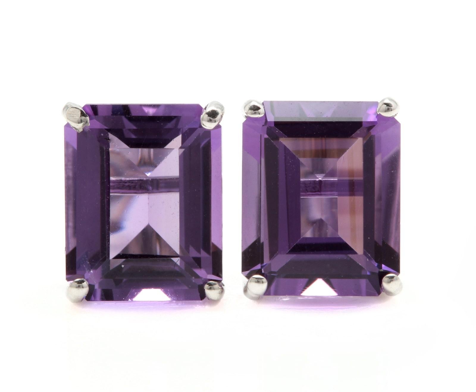 Round Cut 7.45 Carats Natural Amethyst 14k Solid White Gold Stud Earrings For Sale